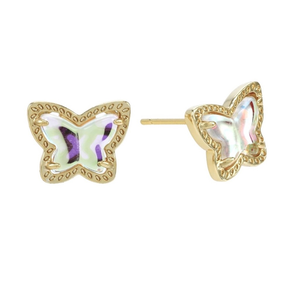NWT Kendra Scott Lillia Butterfly Dichroic Glass Gold Stud Earrings - Picture 9 of 9